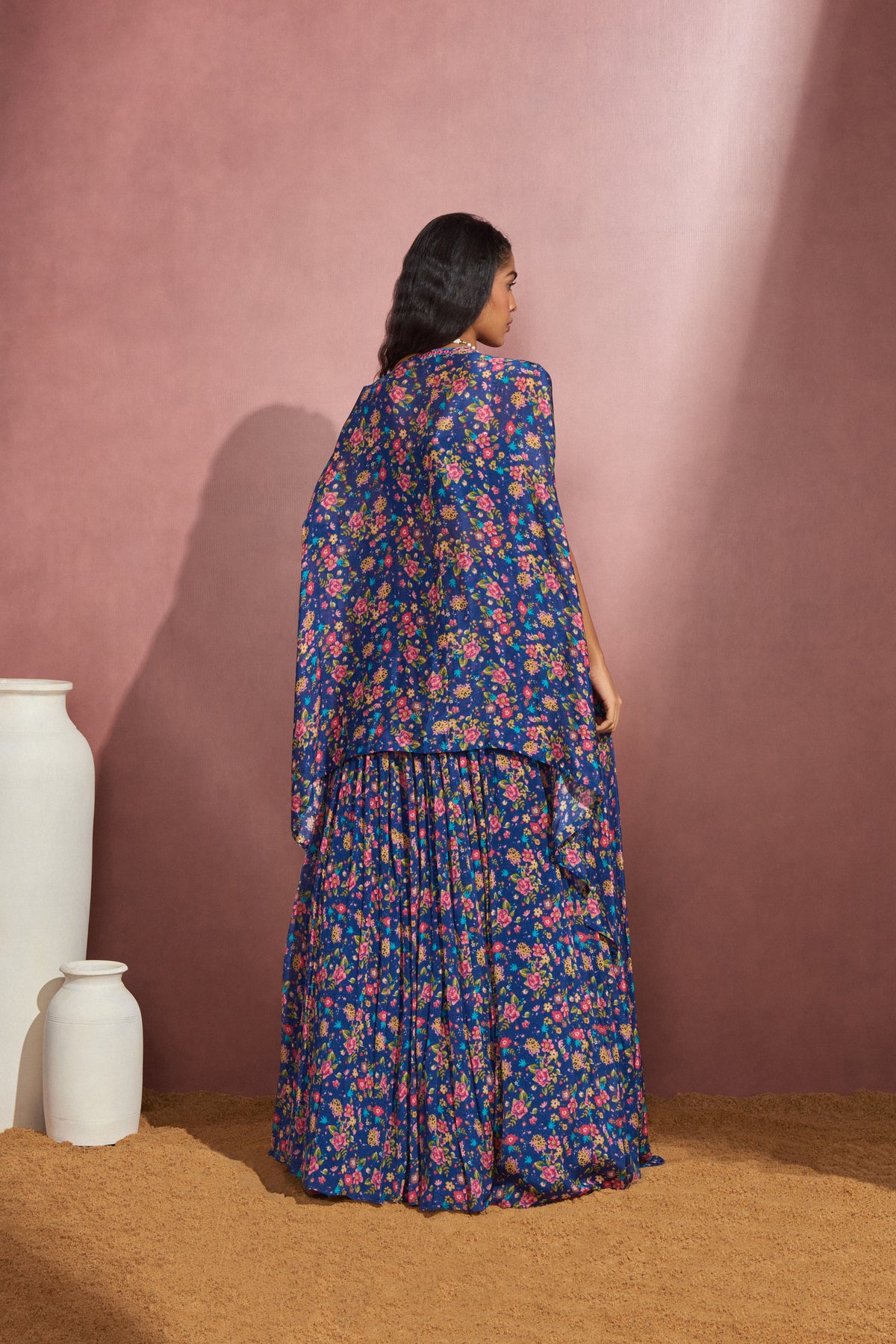 Navy Printed Cape Set