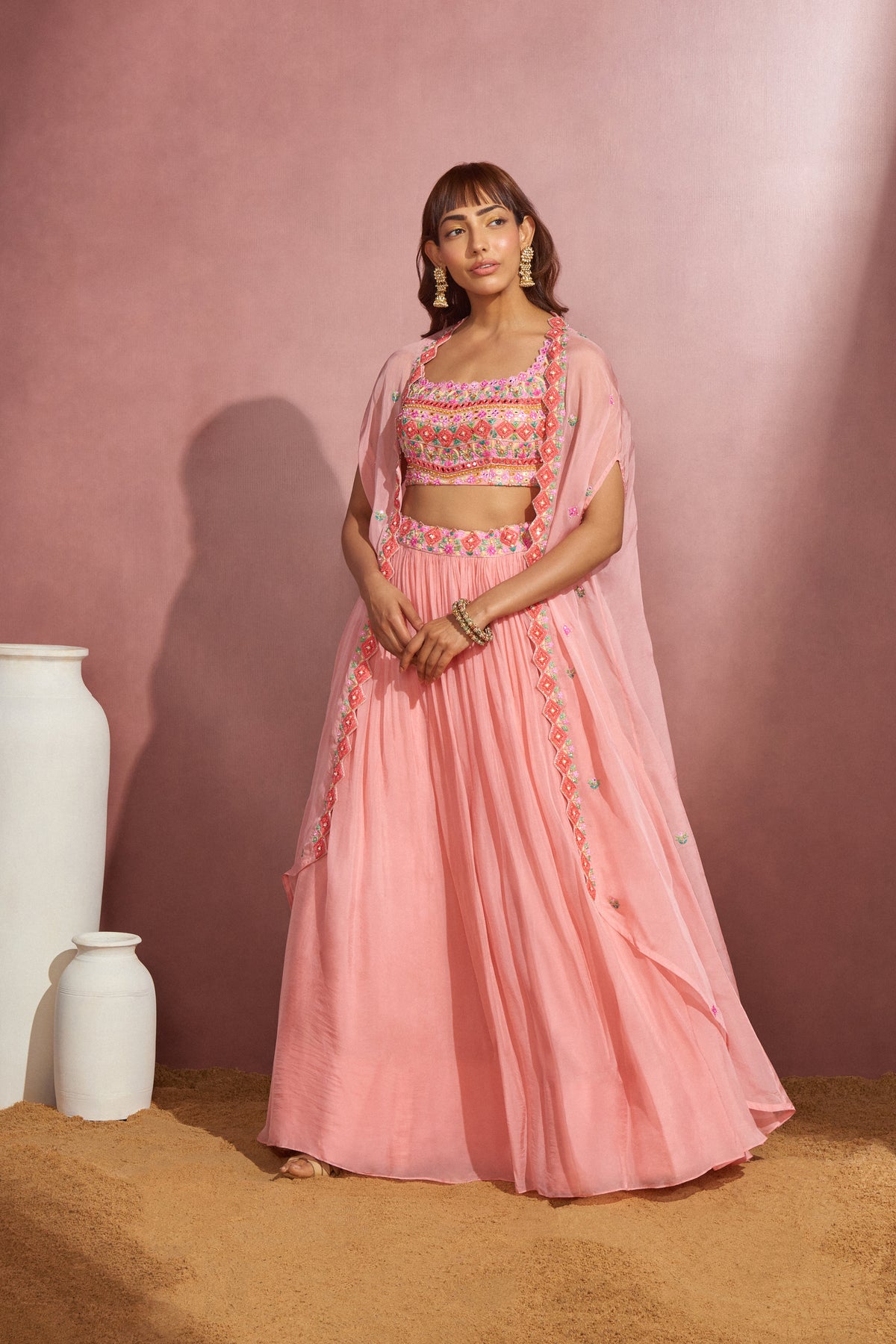 Peach Linear Cape Skirt Set