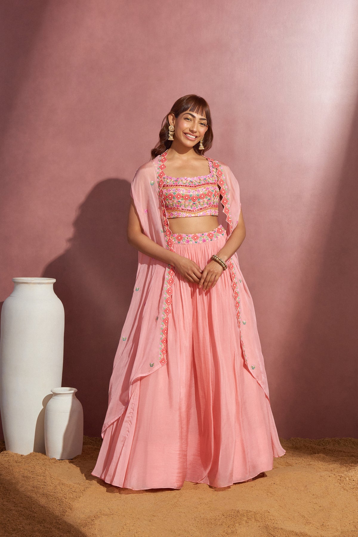 Peach Linear Cape Skirt Set