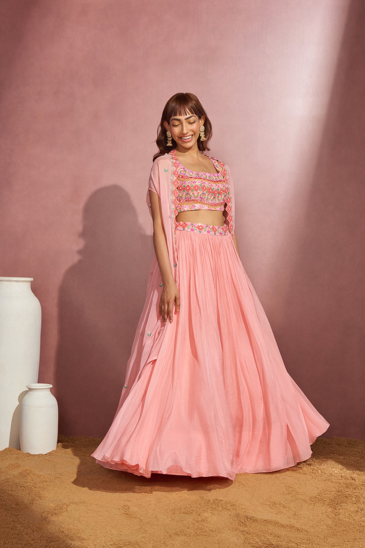Peach Linear Cape Skirt Set