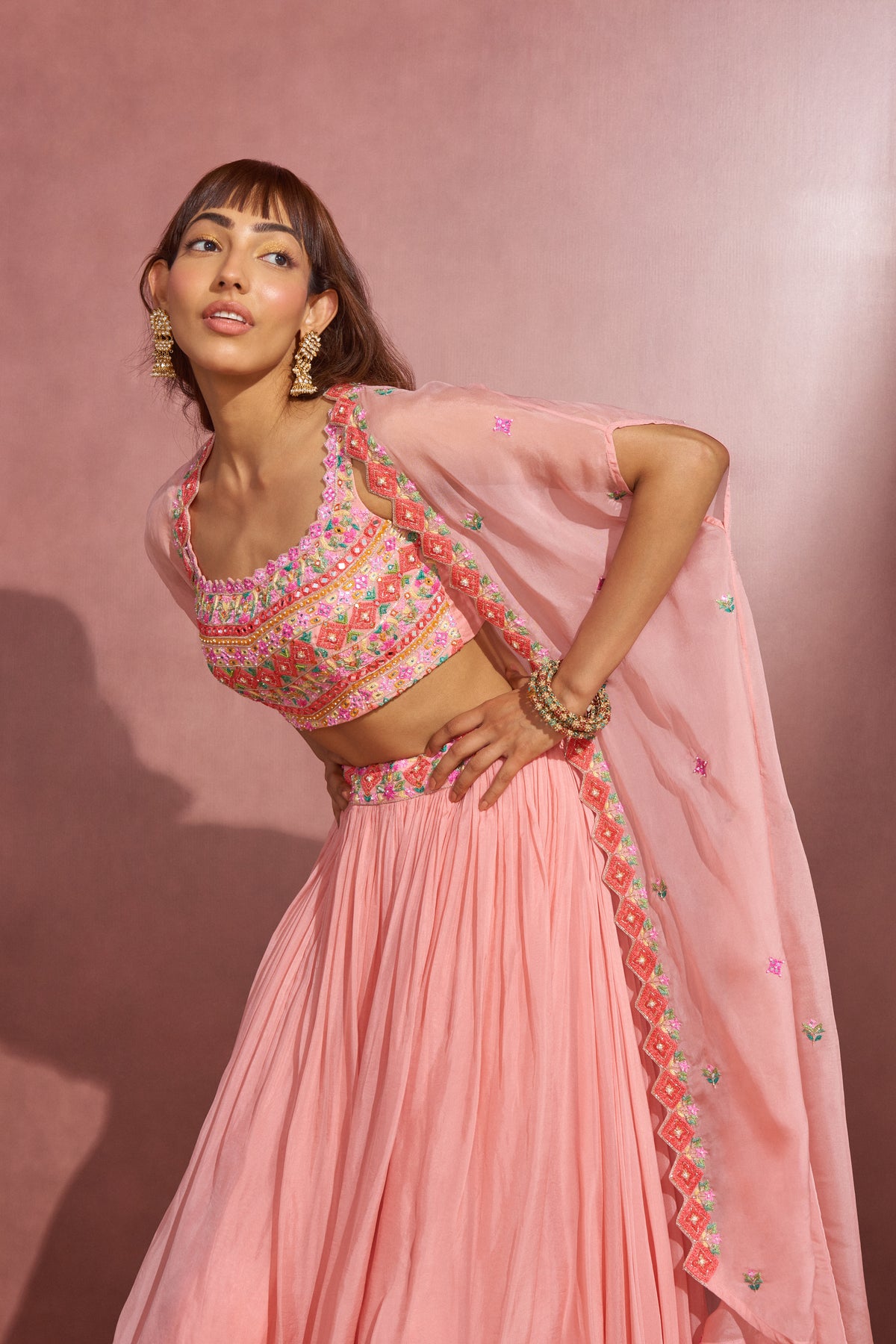Peach Linear Cape Skirt Set