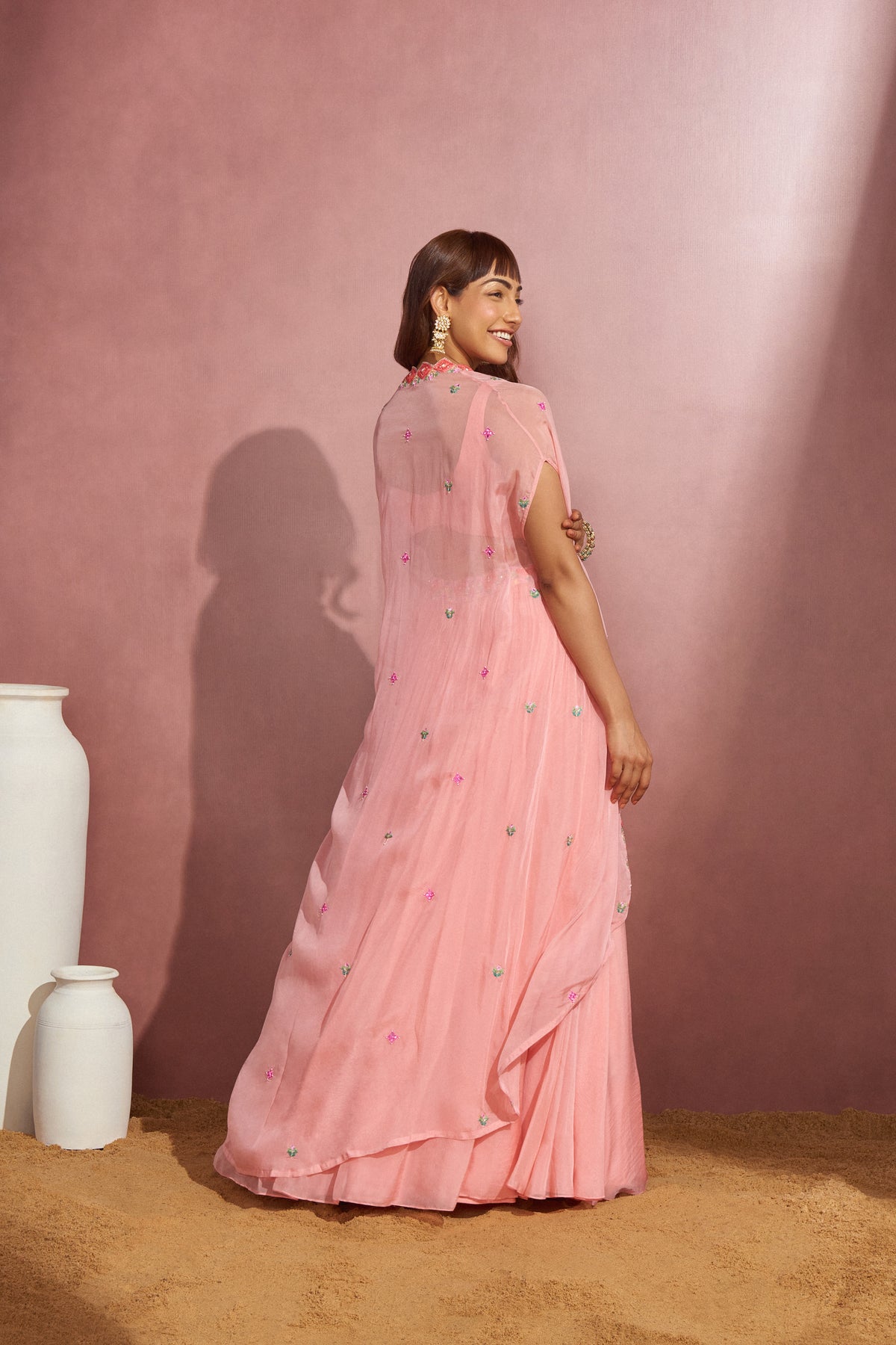Peach Linear Cape Skirt Set