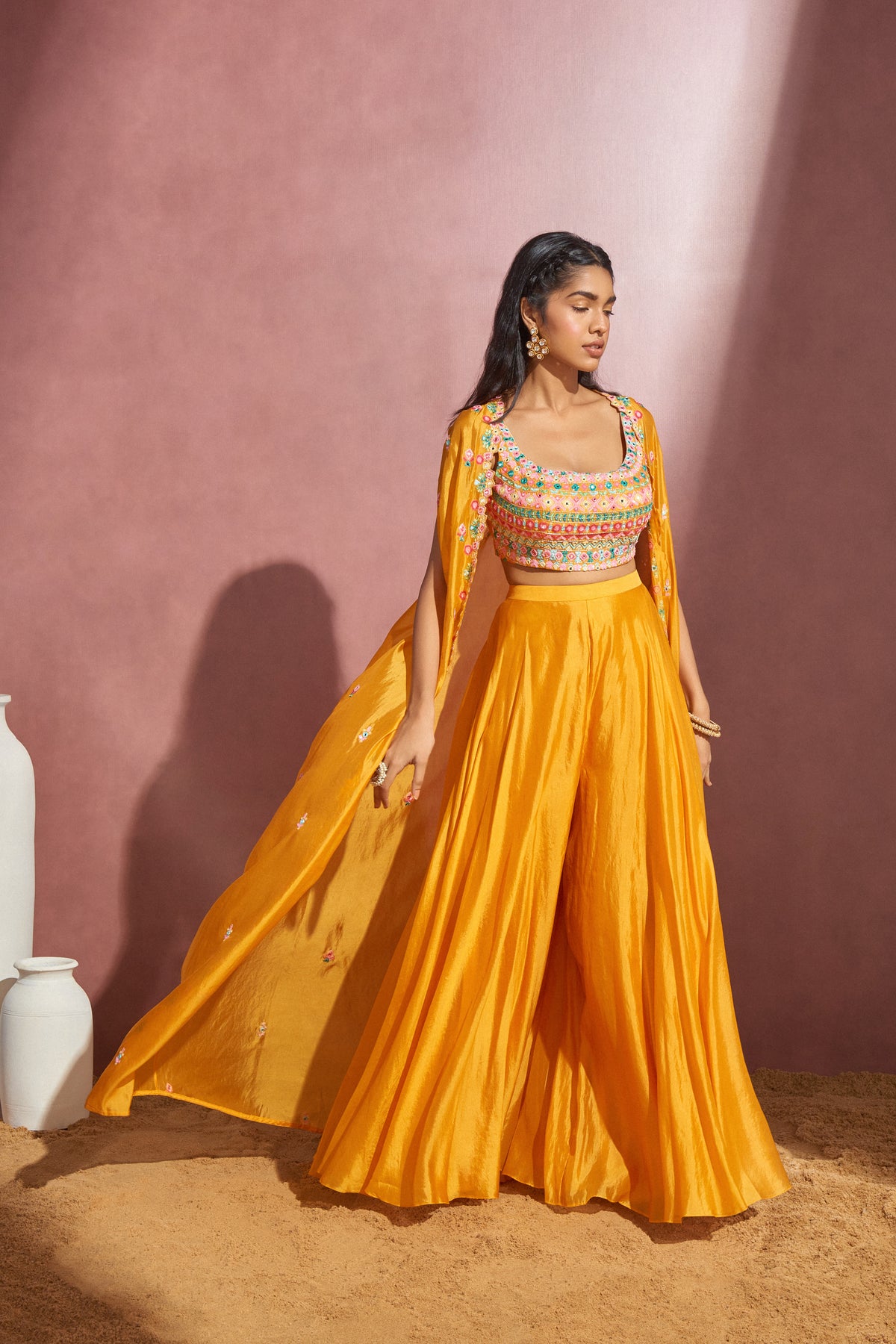 Yellow Silk Organza Sharara Set