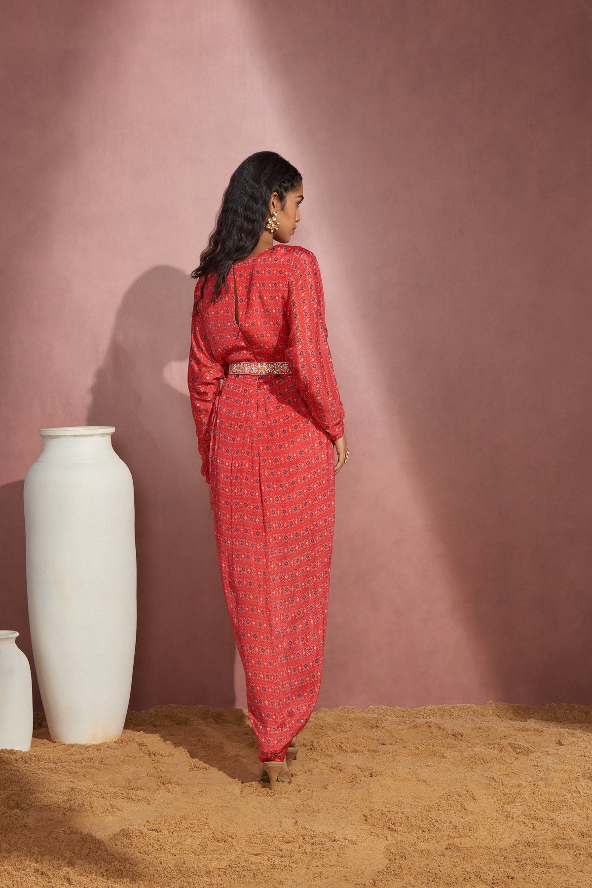 Printed Red Wrapped Dress