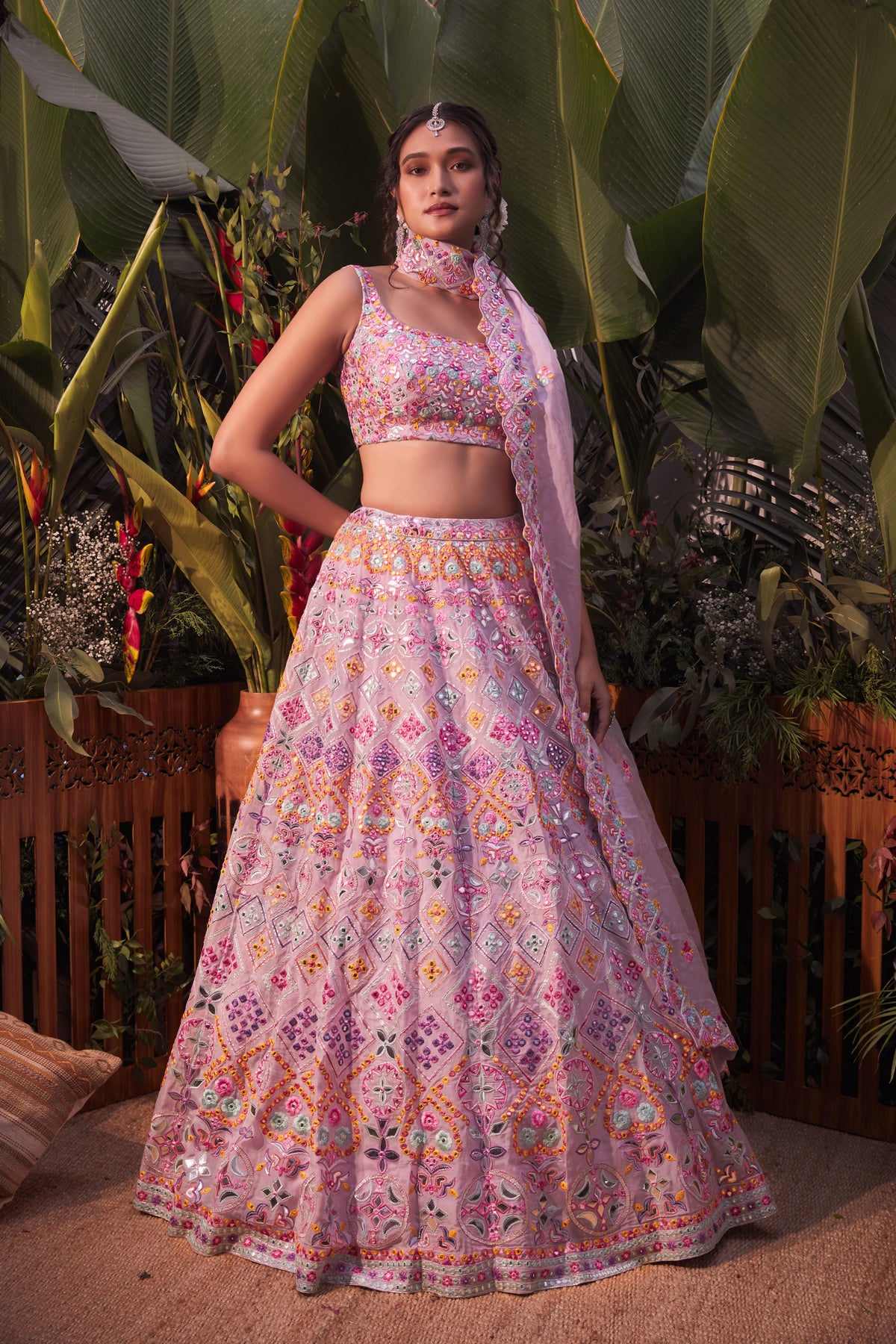 Purple geometric lehenga set
