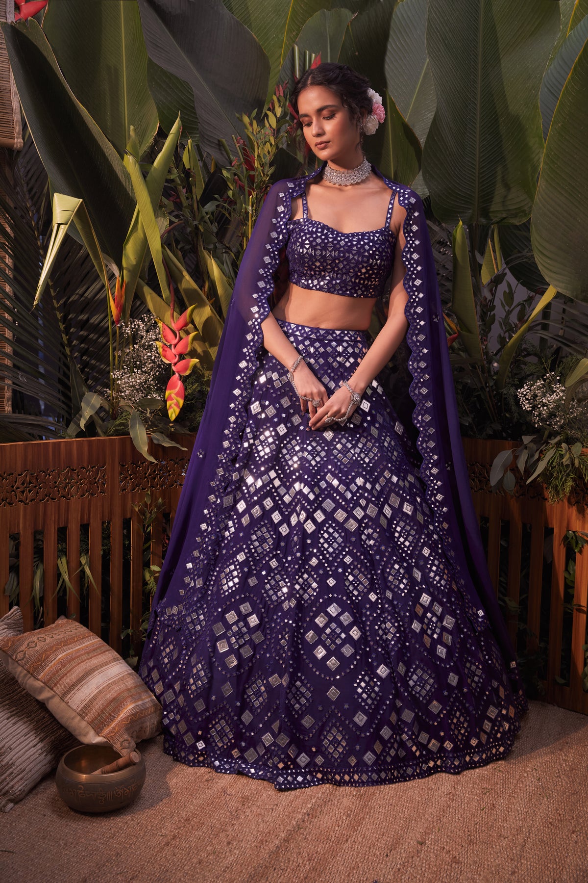 Purple foil lehenga set