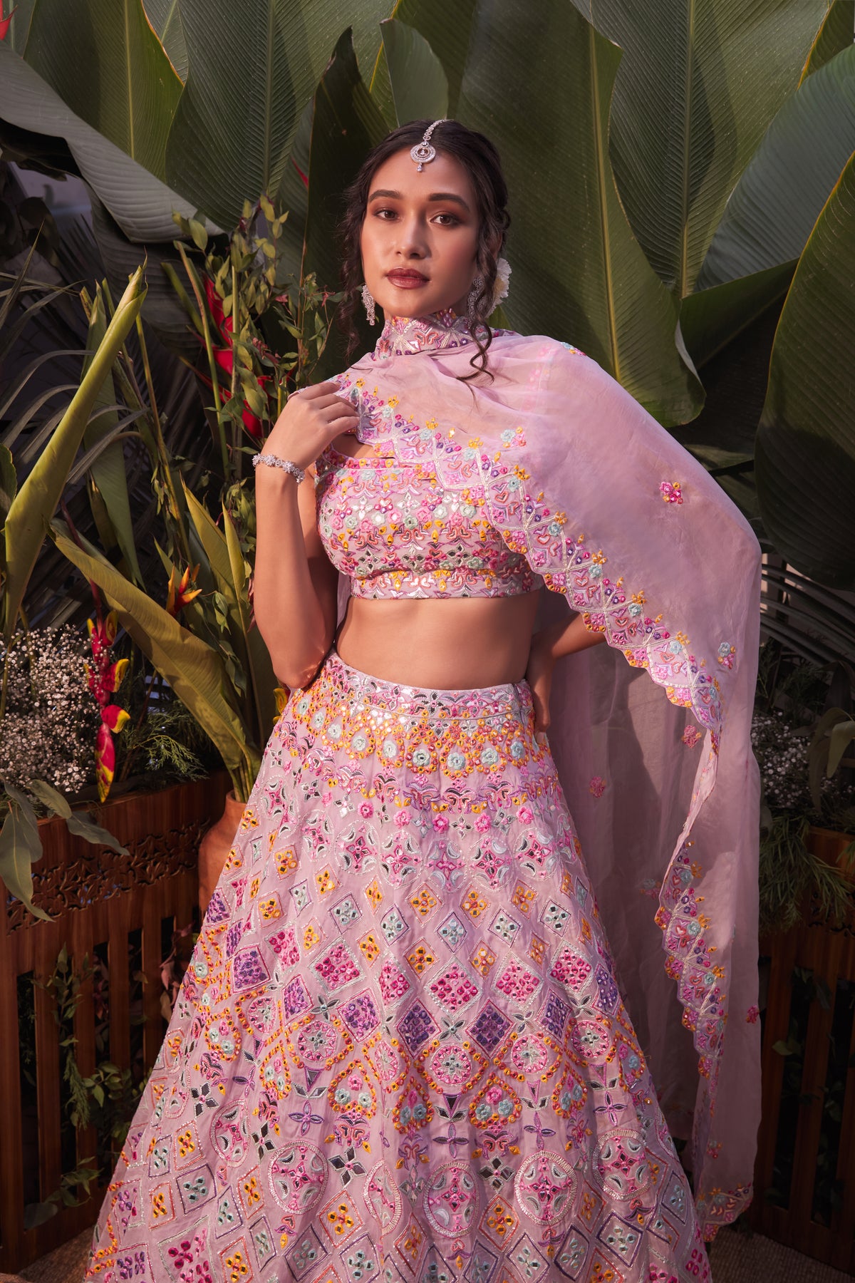 Purple geometric lehenga set