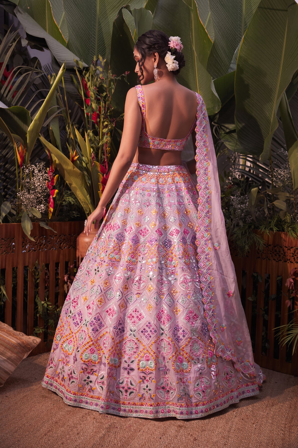 Purple geometric lehenga set