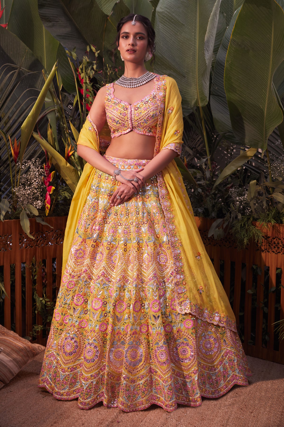 Yellow floral lehenga set