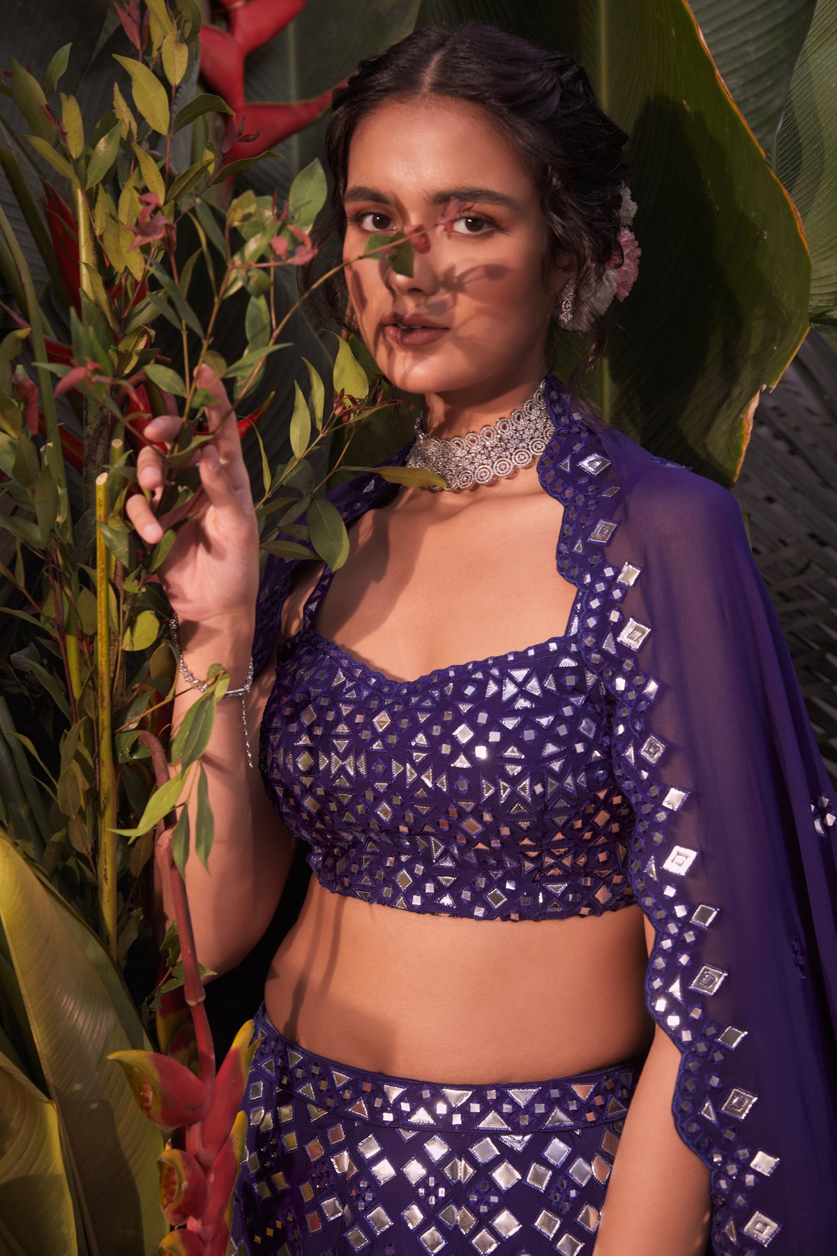 Purple foil lehenga set