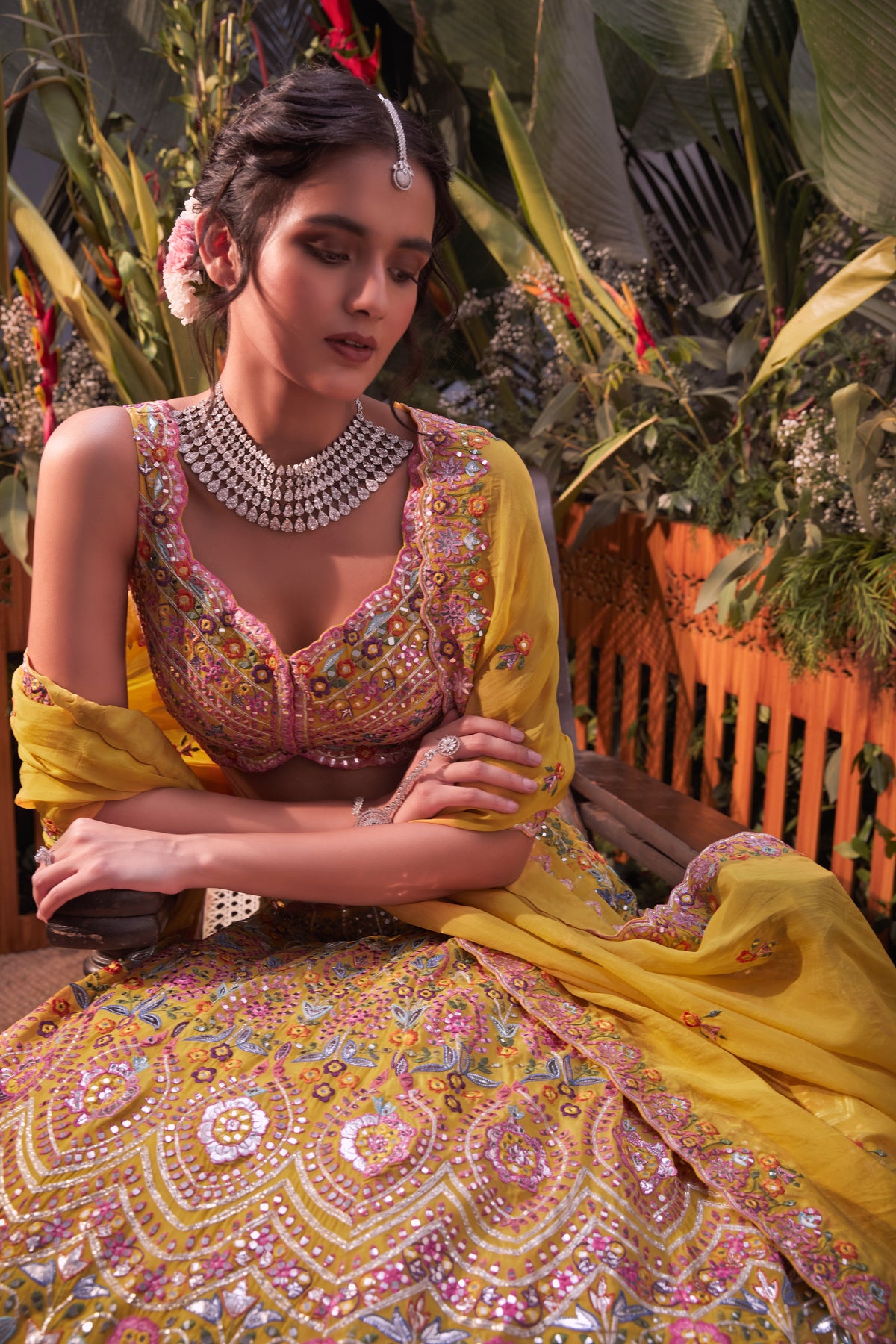 Yellow floral lehenga set