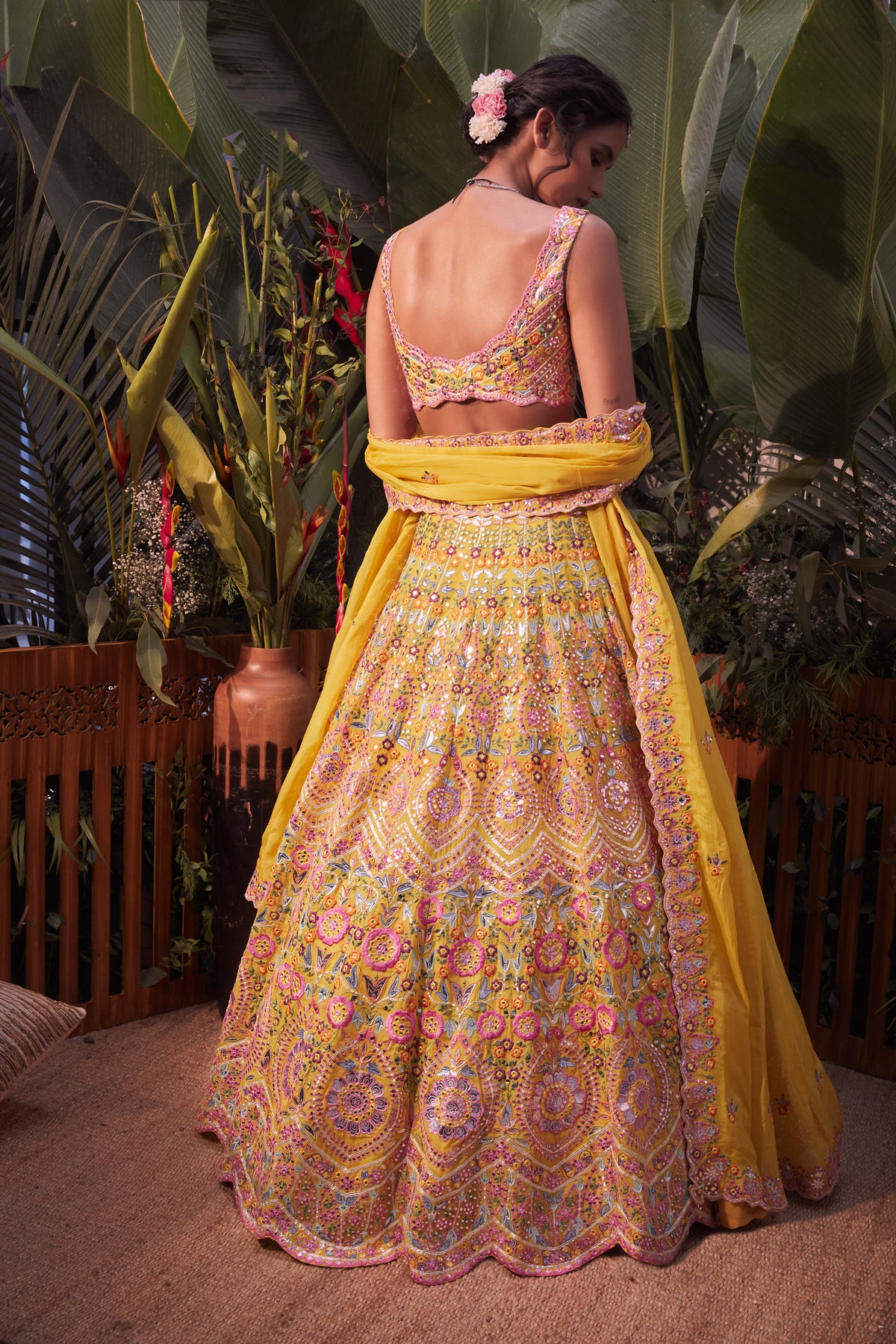 Yellow floral lehenga set