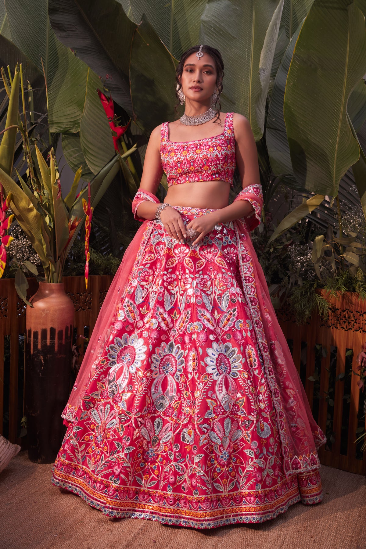 Coral orange lehenga set