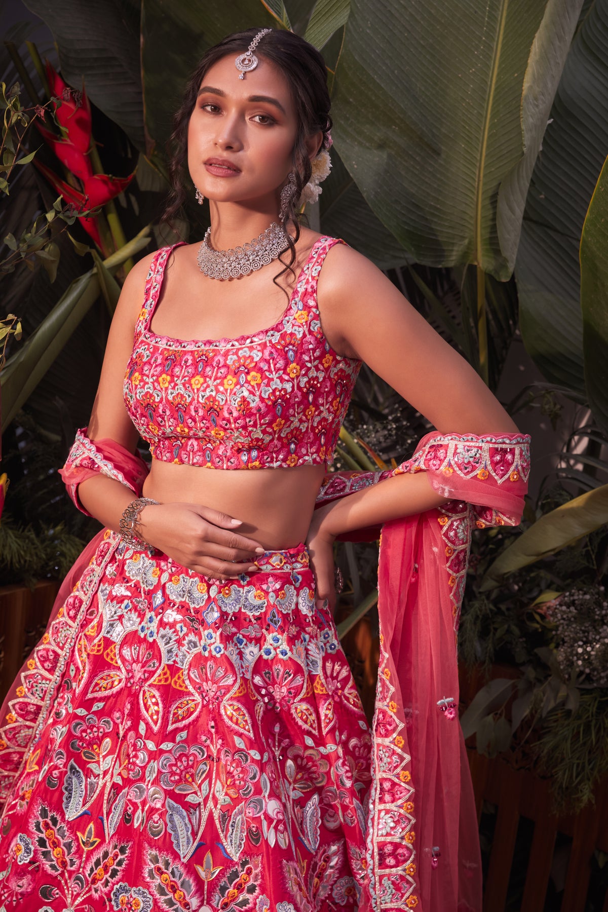 Coral orange lehenga set