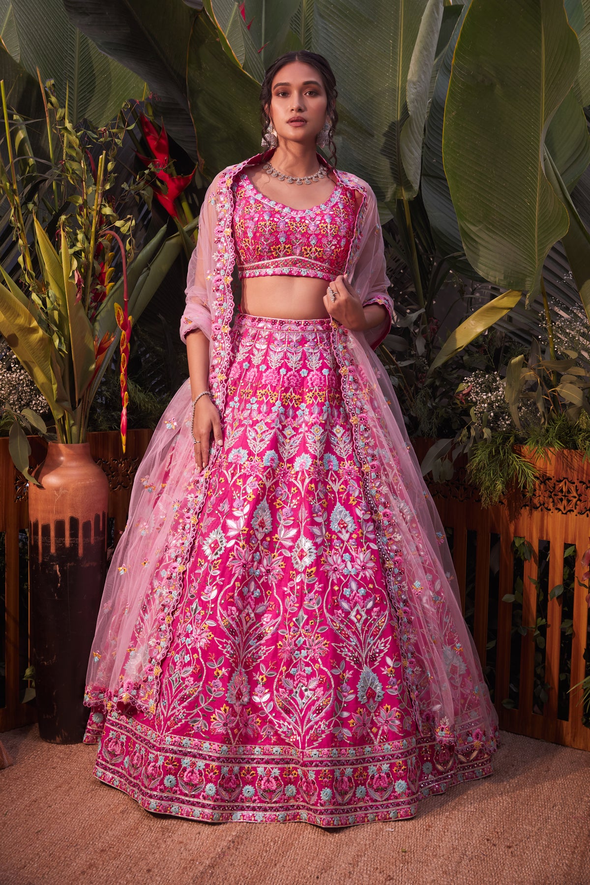 Fushcia pink lehenga set