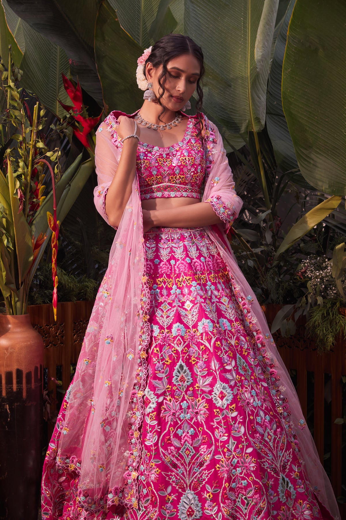 Fushcia pink lehenga set