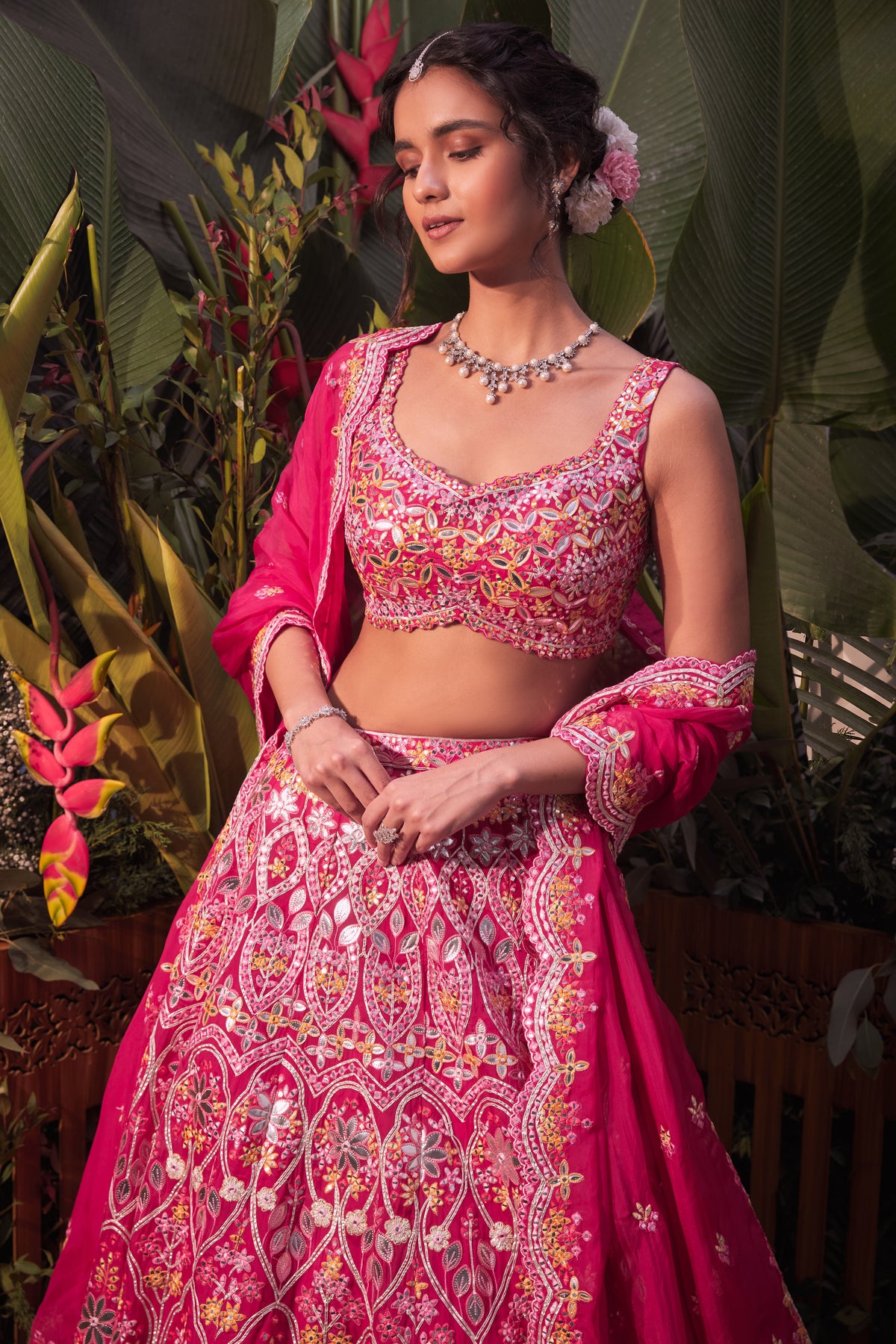 Rani pink floral lehenga set