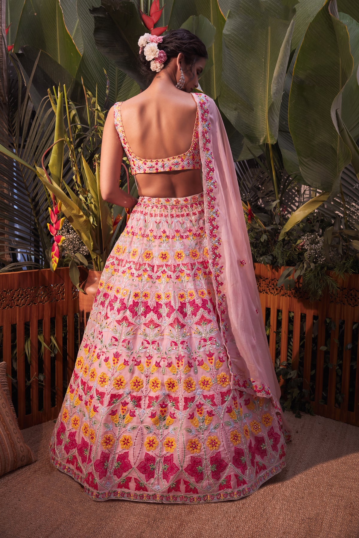 Pink multicolor applique lehenga set