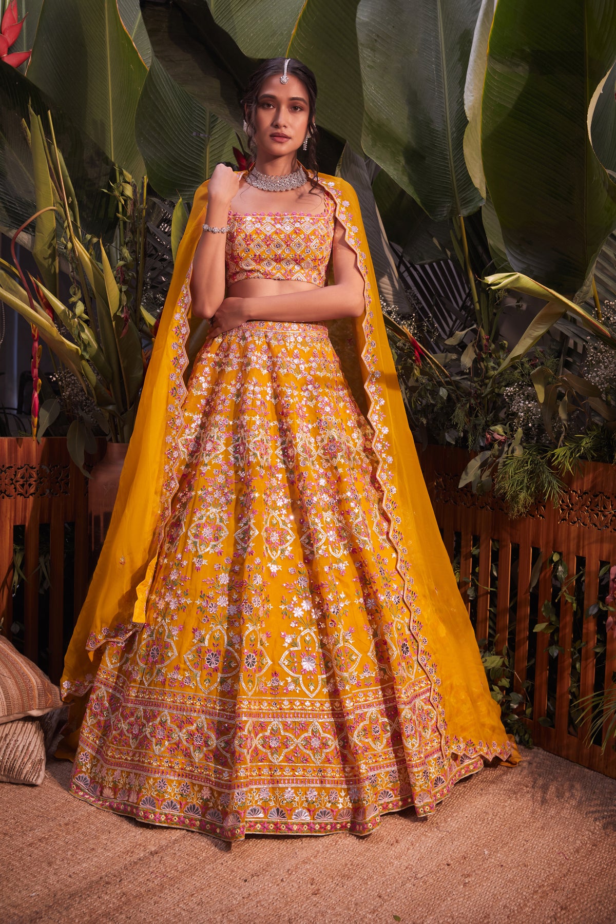 Yellow barik lehenga set