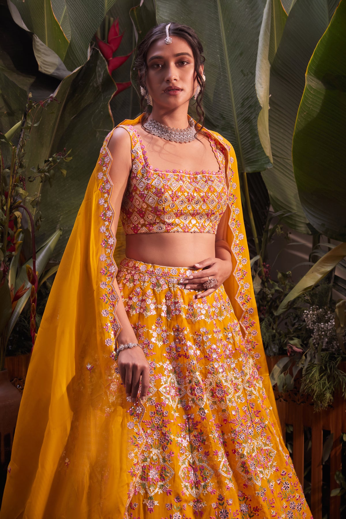 Yellow barik lehenga set