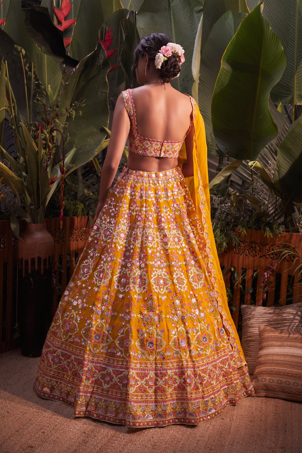 Yellow barik lehenga set