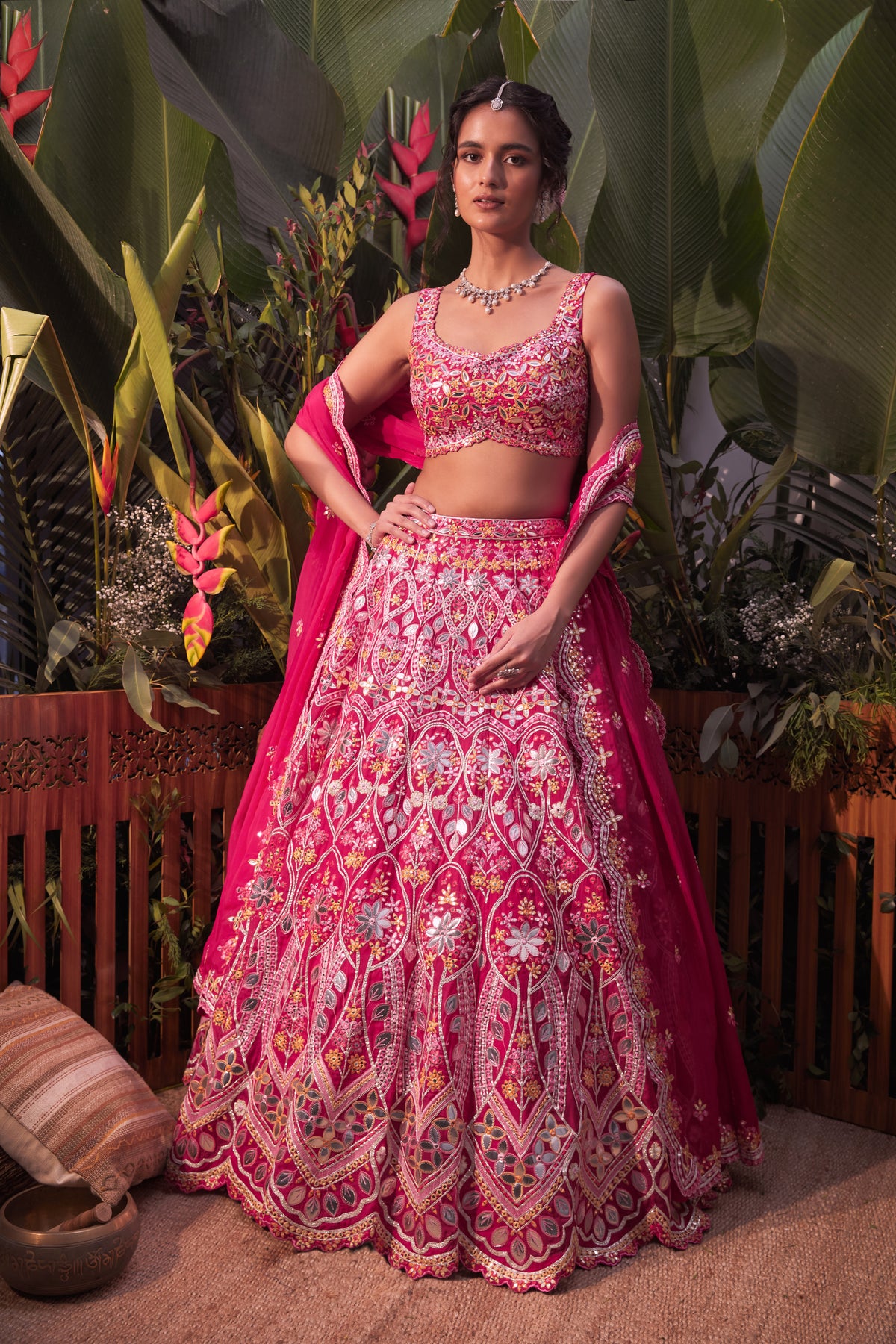 Rani pink floral lehenga set