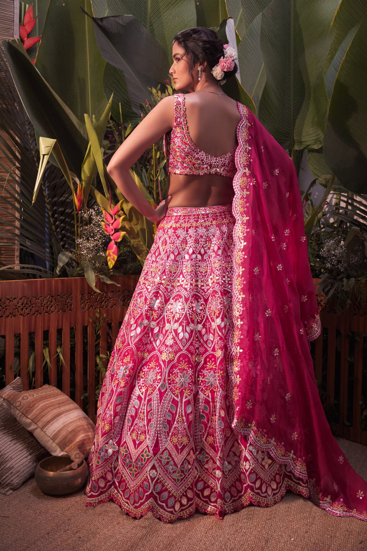 Rani pink floral lehenga set