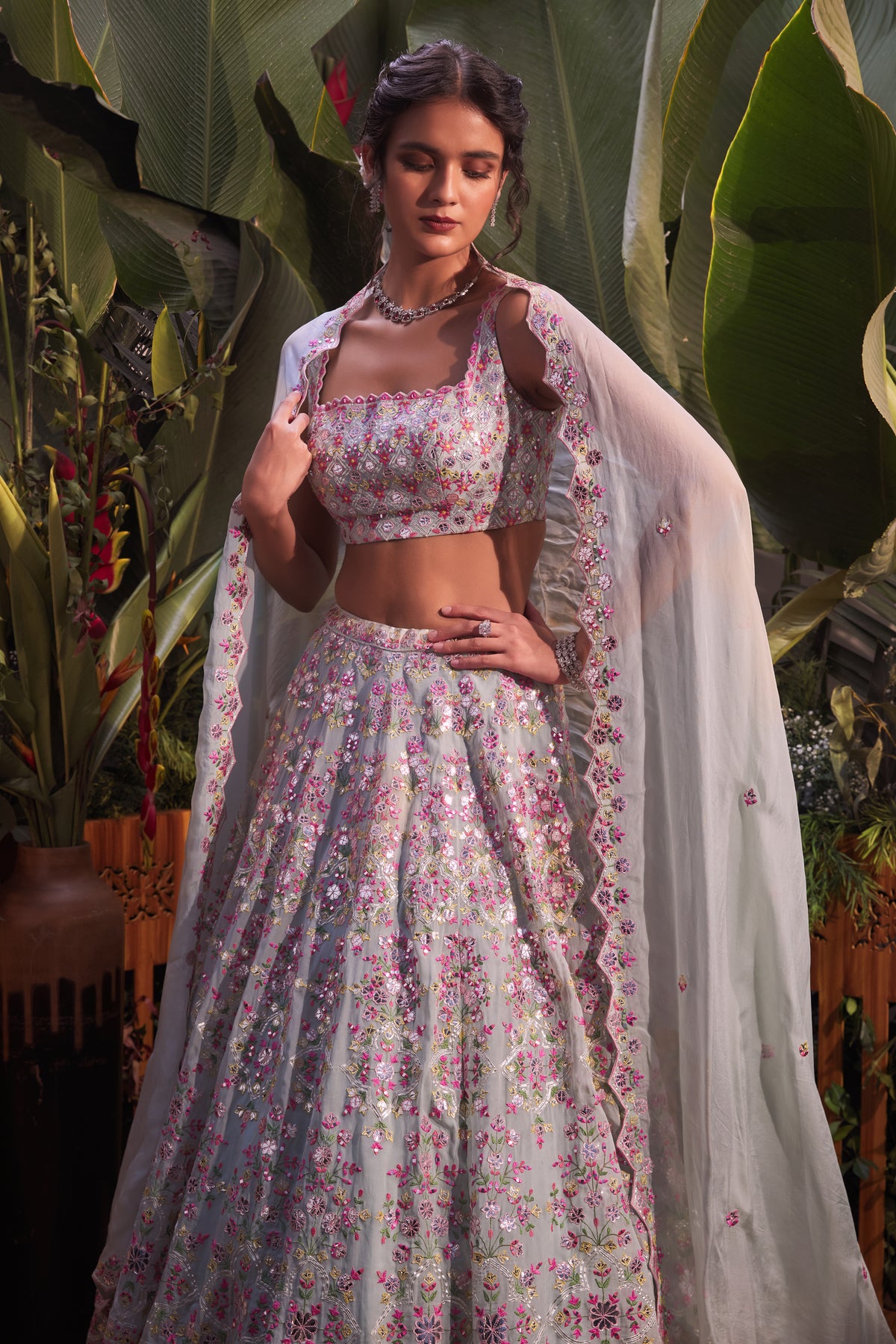 Blue barik lehenga set