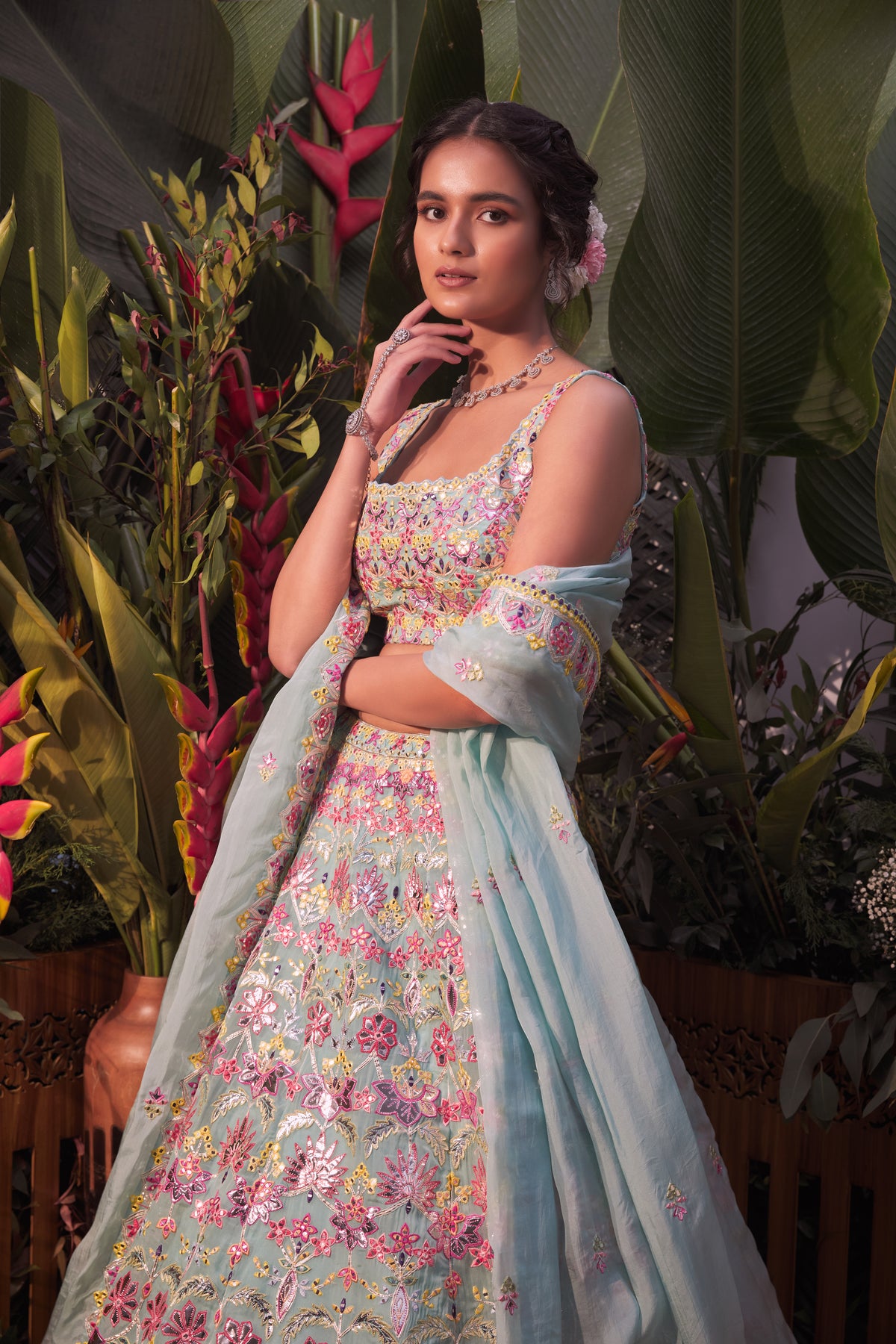 Turqoise floral lehenga set