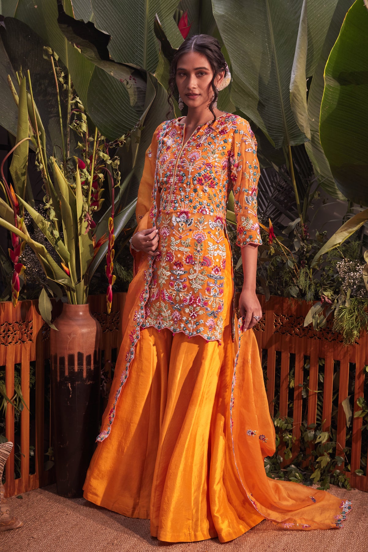 Mango yellow organza sharara set