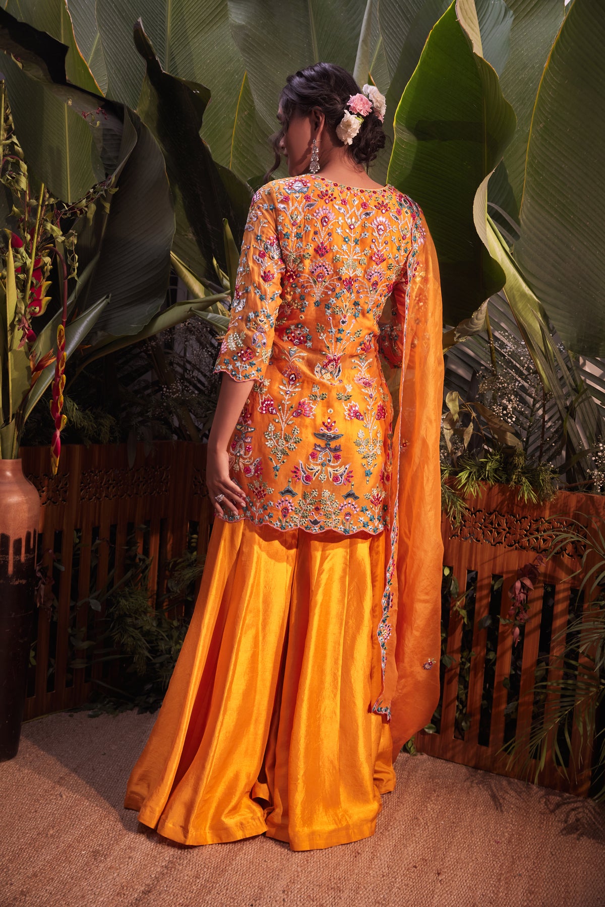 Mango yellow organza sharara set