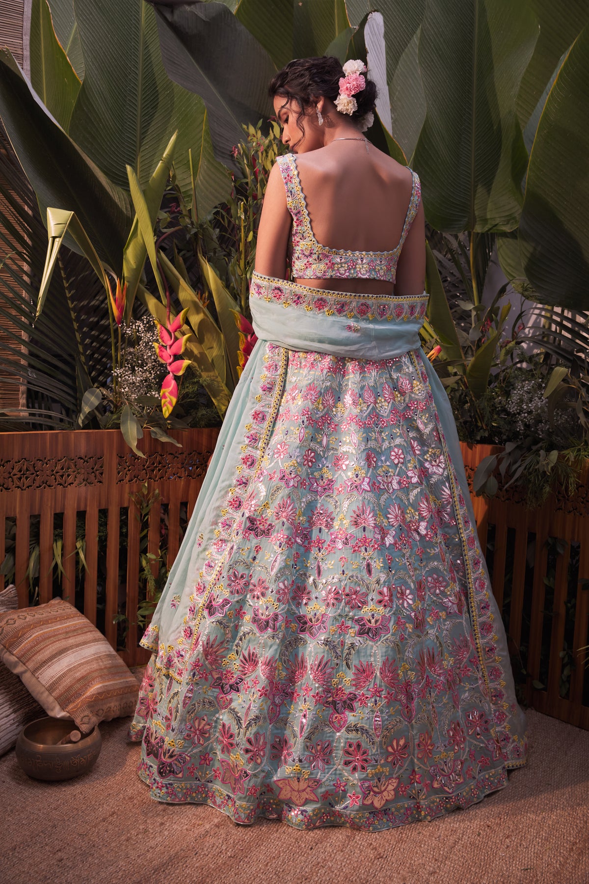Turqoise floral lehenga set