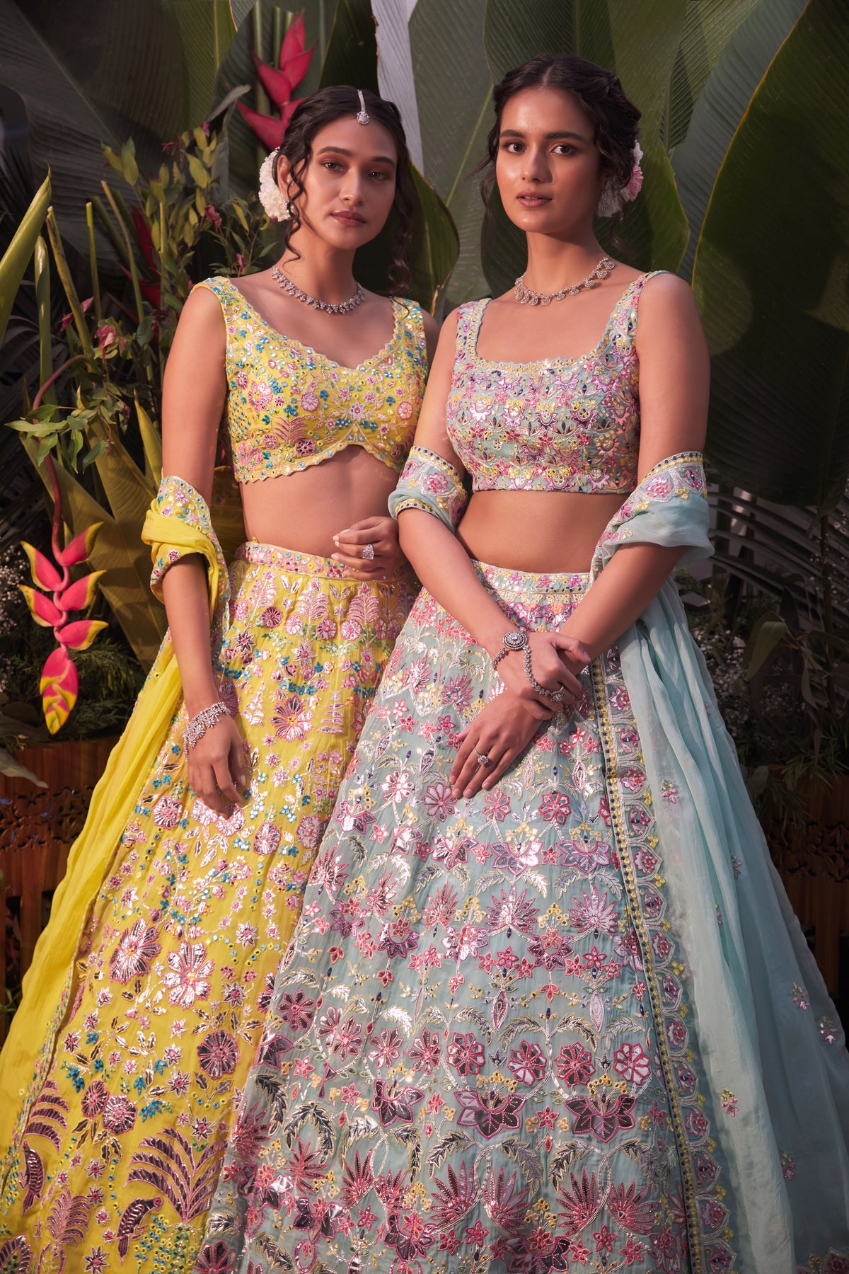 Turqoise floral lehenga set