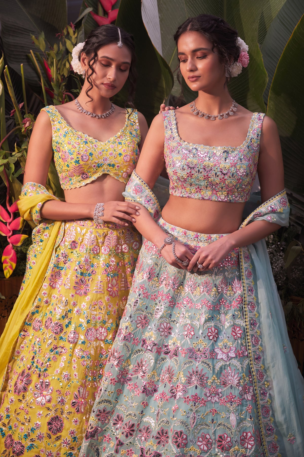 Turqoise floral lehenga set