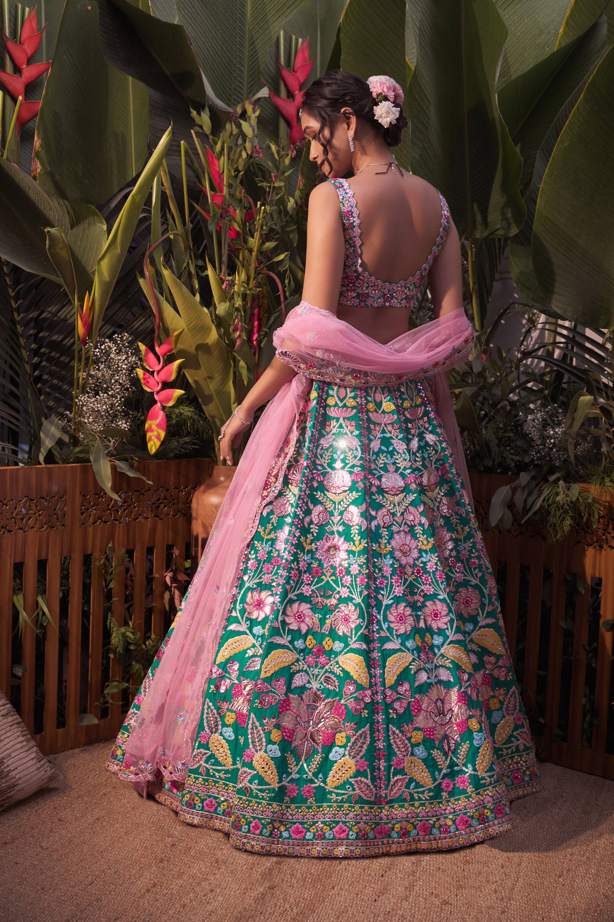 Green multicolour lehenga set