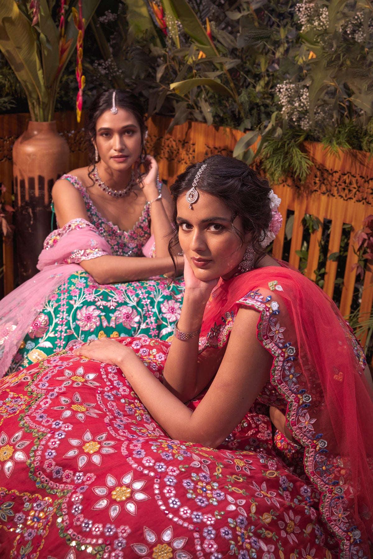 Green multicolour lehenga set