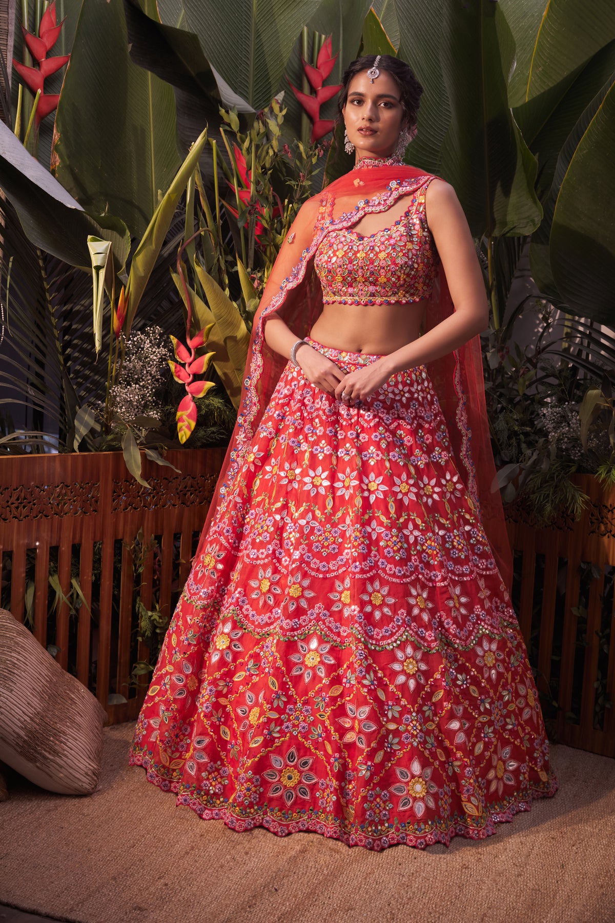 Burnt orange scalloped lehenga