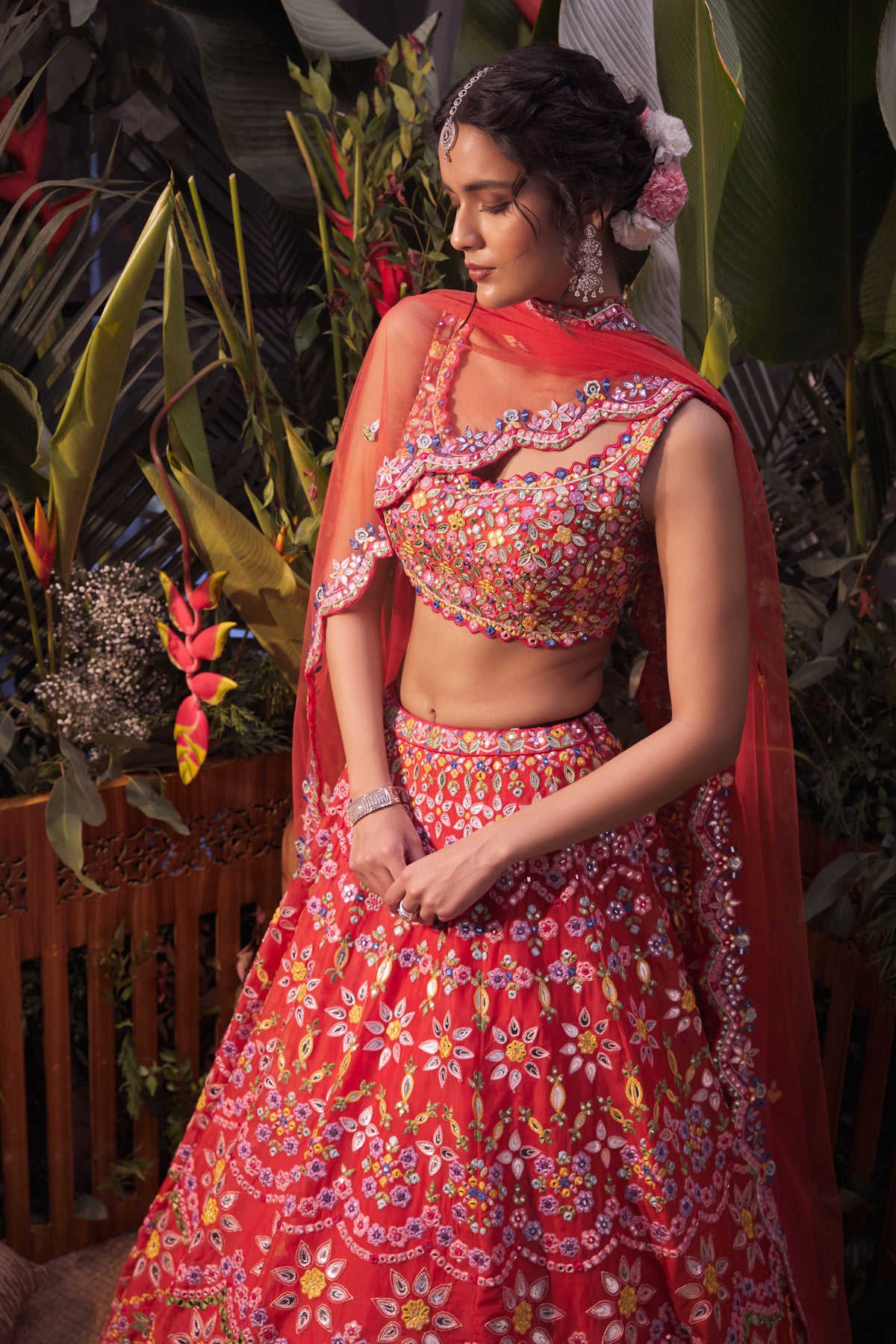 Burnt orange scalloped lehenga