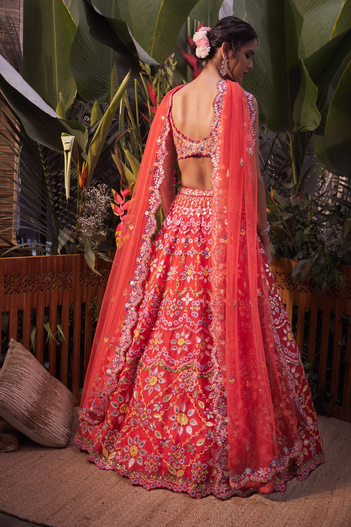 Burnt orange scalloped lehenga