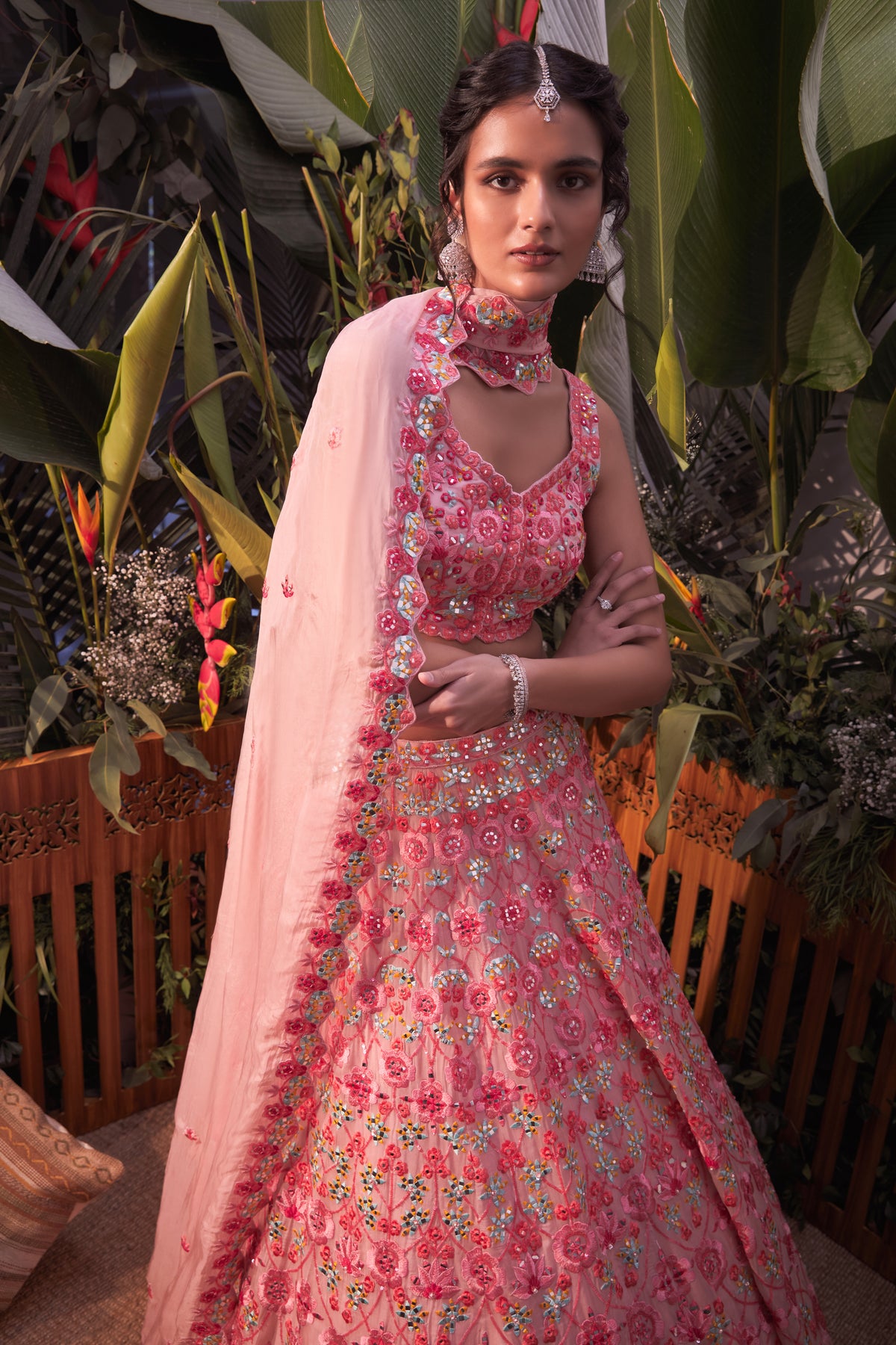 Pink sequence mirror lehenga set