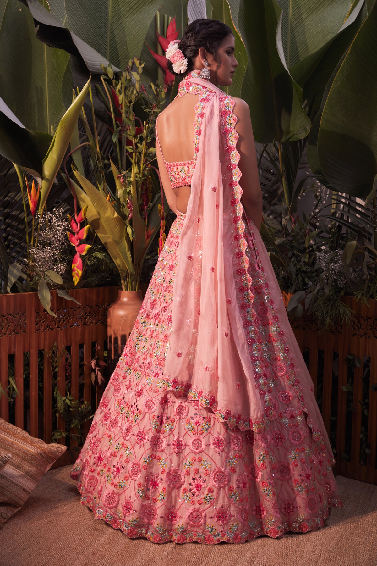 Pink sequence mirror lehenga set