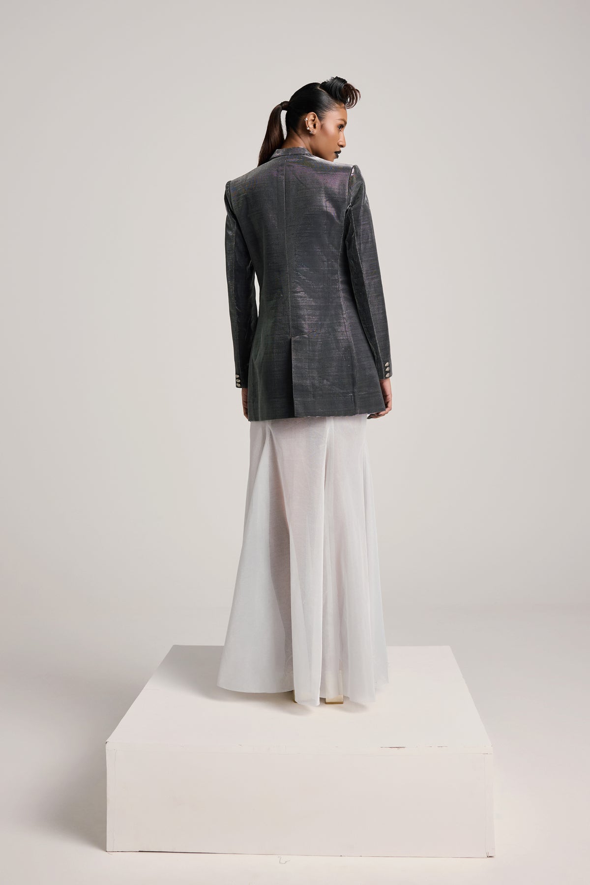 Metallic Blazer and Fishtail Skirt