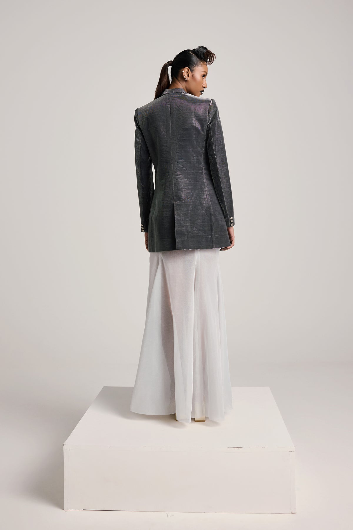Metallic Blazer and Fishtail Skirt