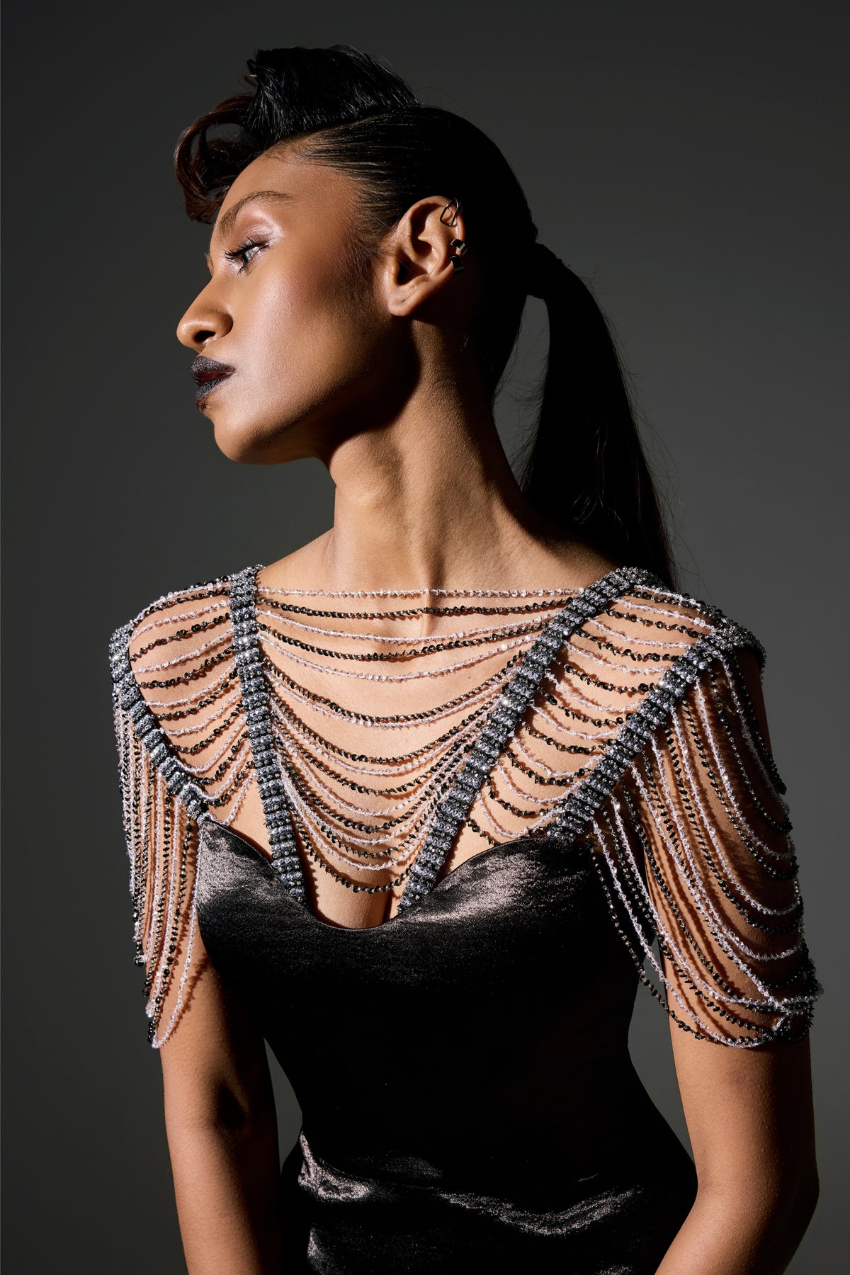 Textured Satin Sequin Pencil Dress