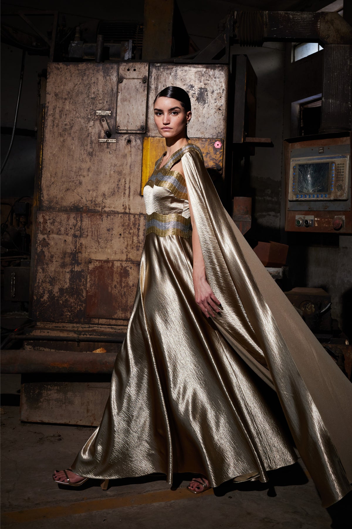 Textured Satin Gold Kaftan Dress