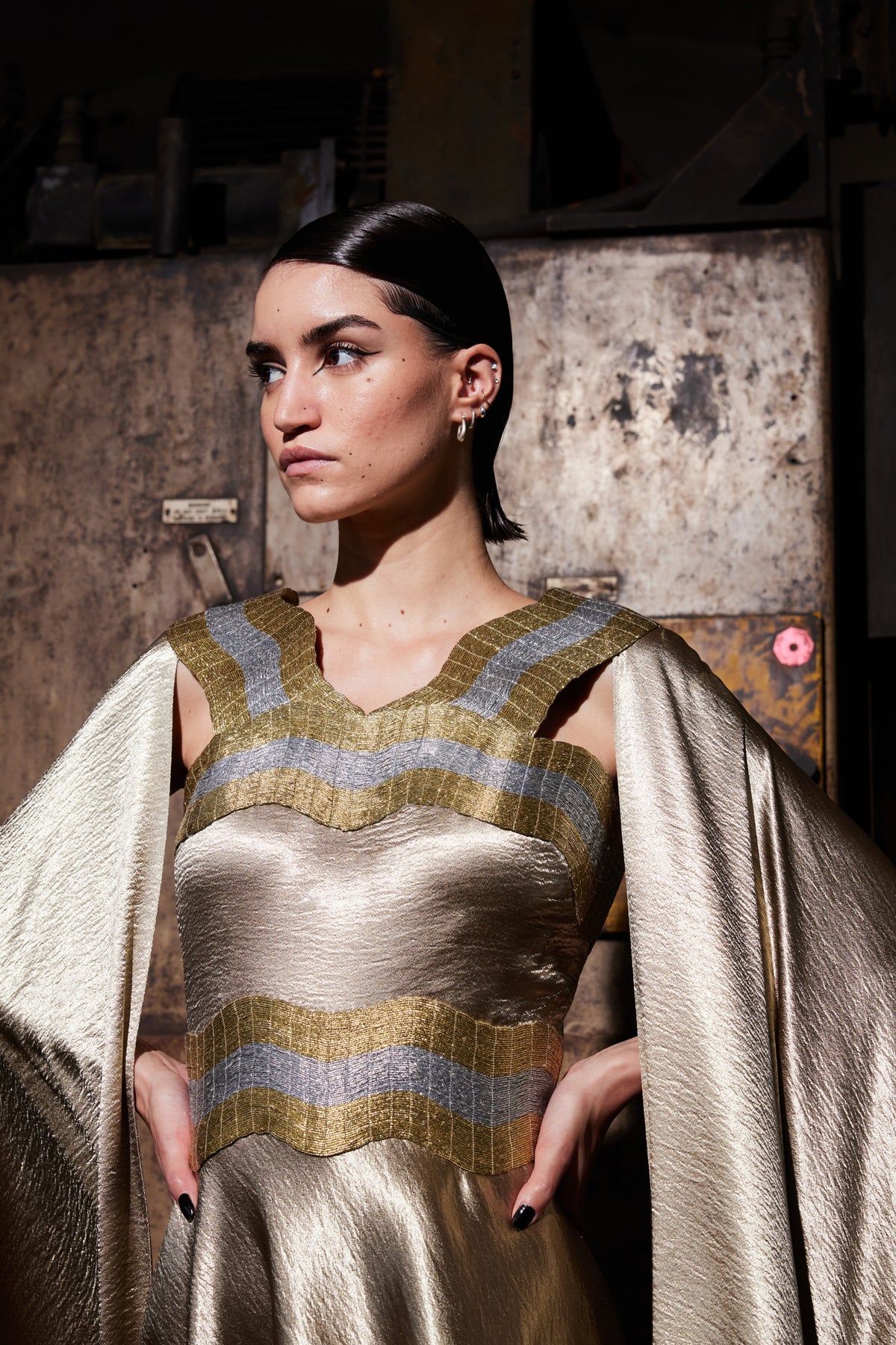 Textured Satin Gold Kaftan Dress
