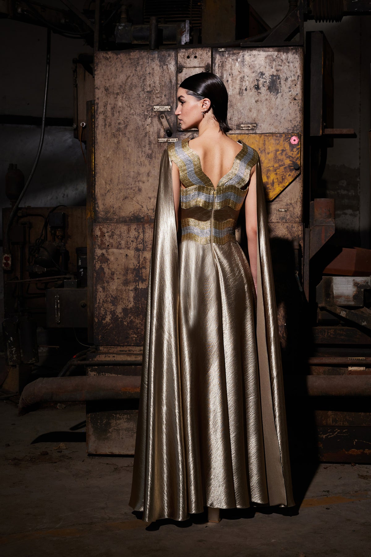 Textured Satin Gold Kaftan Dress