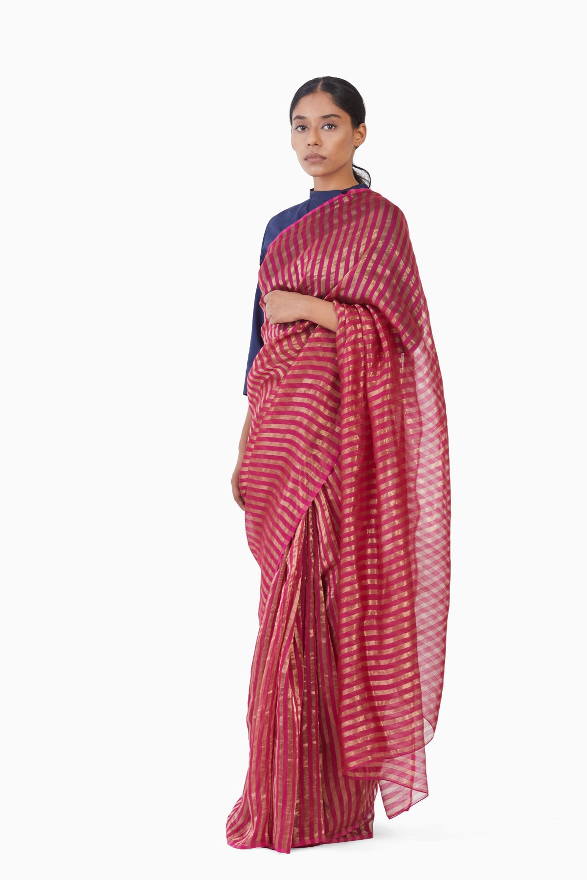 Striped metallic saree