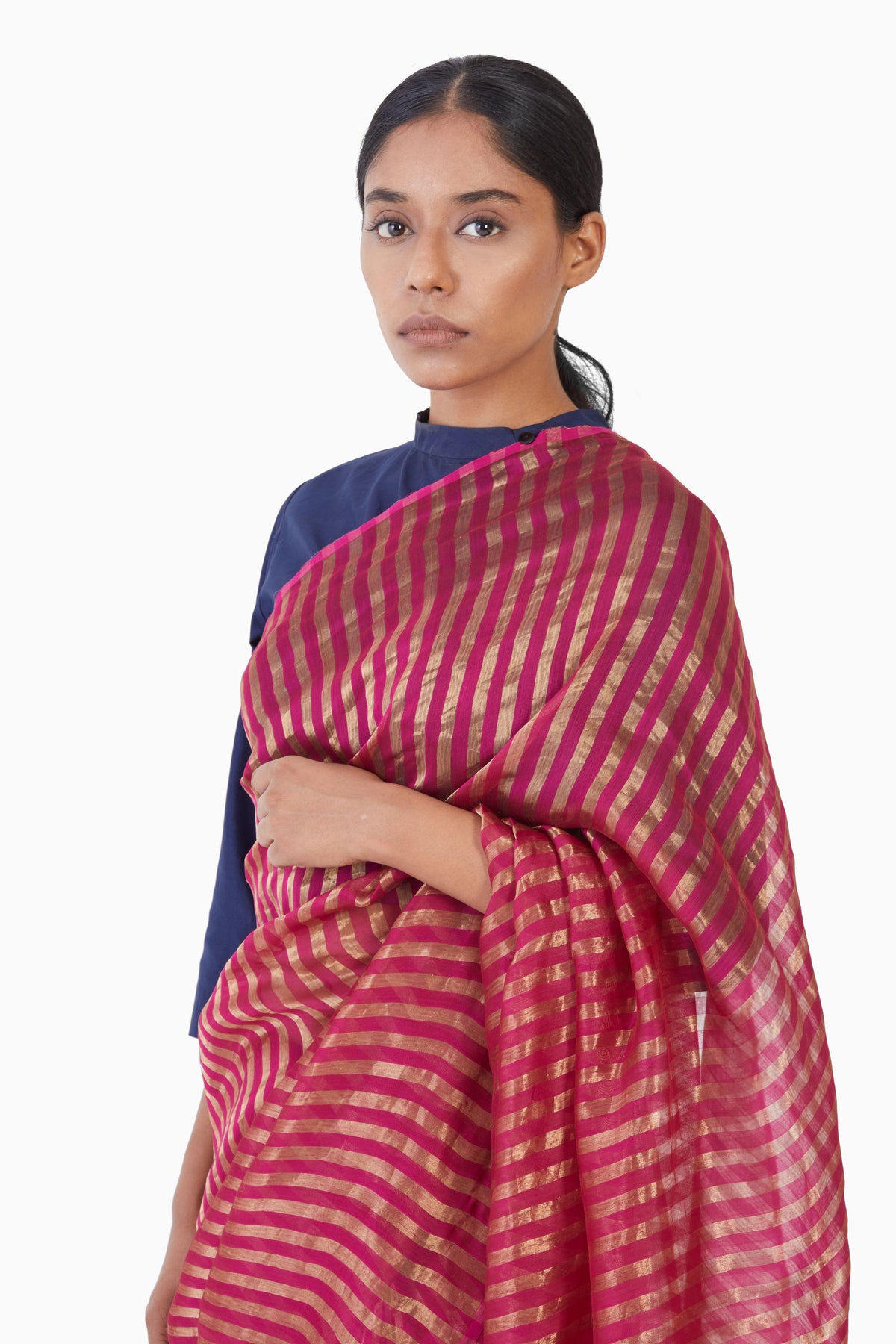 Striped metallic saree