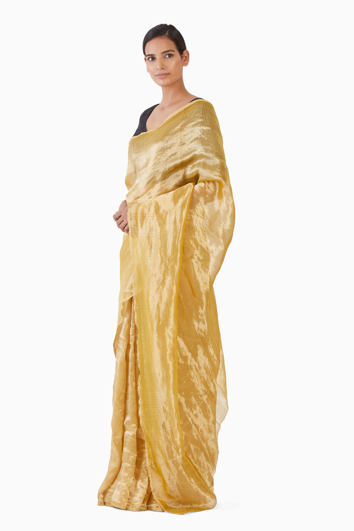 Textured yellow metallic saree